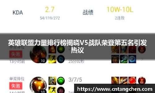 英雄联盟力量排行榜揭晓V5战队荣登第五名引发热议